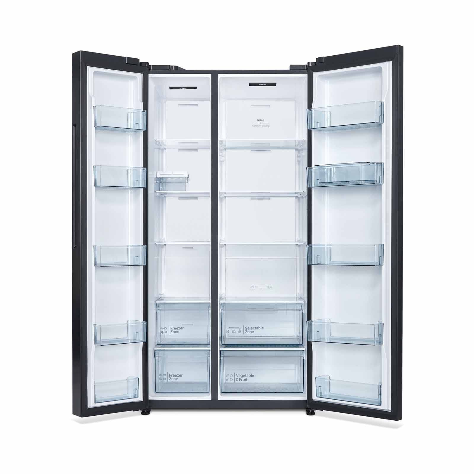 Shop HITACHI Side By Side Door Fridge (656l) Glass Silver