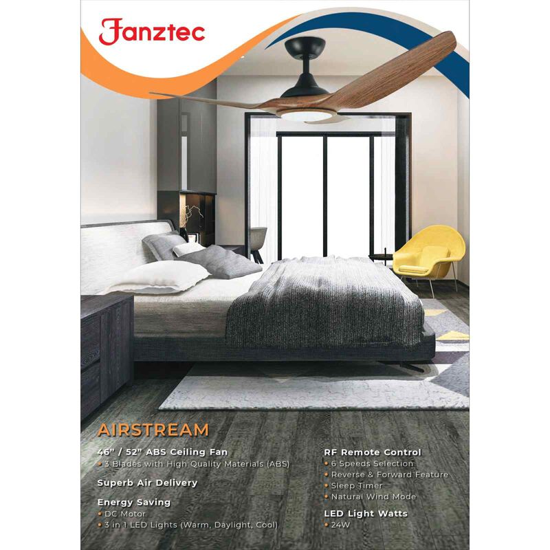 FANZTEC 52 In Dc Ceiling Fan With Led Light (ork Wood) AIRSTREAM 52" ORK WOOD-image 3