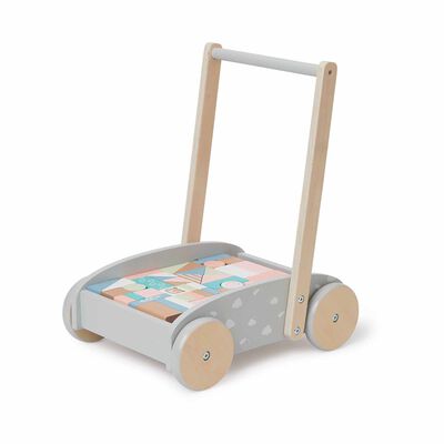 BUBBLE Wooden Baby Push Cart & Walker With 45 Building Blocks BU5026