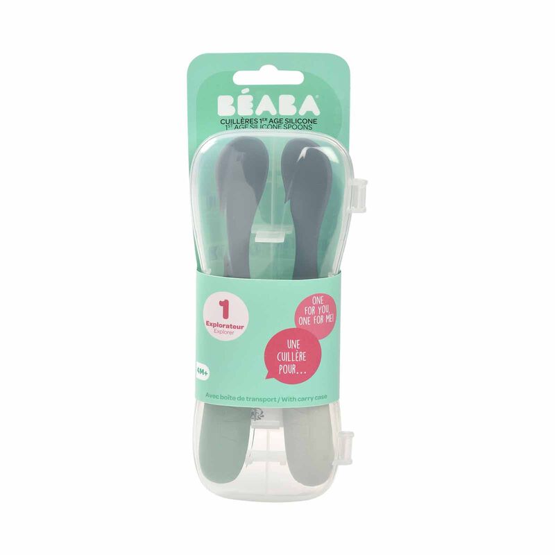 BEABA Silicone Spoons Two-tone Travel Set With Case - Mineral/sage Green (online) 1ST STAGE-image 4