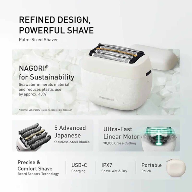 PANASONIC 5 Blade Palm Size Shaver Nagori - Marble White ES-PV6A-W751-image 4