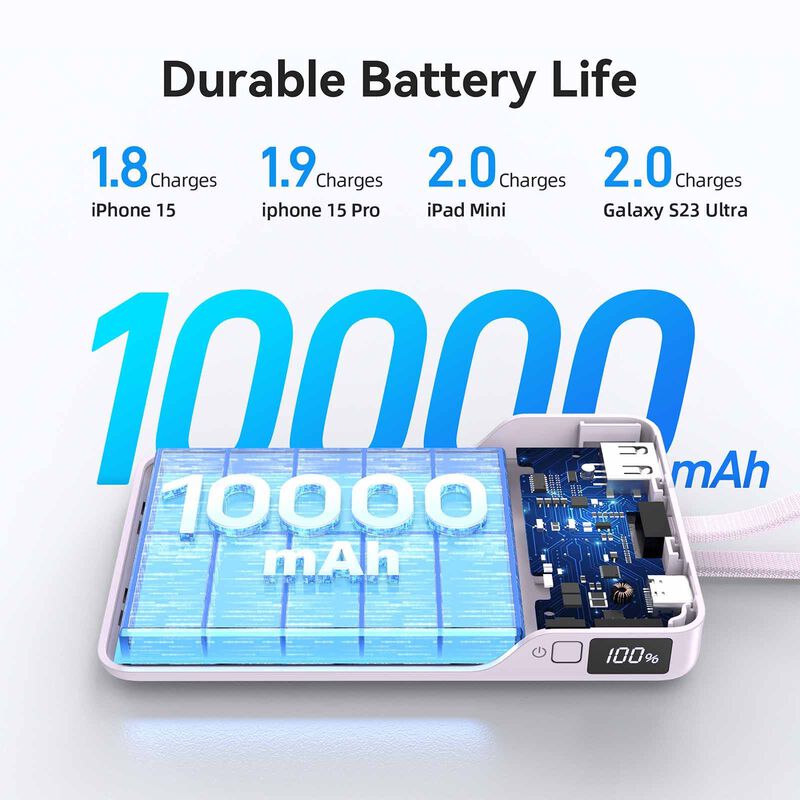 MAZER Powercharge Link 10,000mah Pd35w With Built-in C-cable Powerbank - Lavendar M-PC35L10V3-LD-image 4