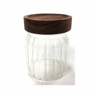 ELEMENTAL High Borosilicated Stripes Glass Storage Jar With Acacia Lid (520ml) 24QGP-1011
