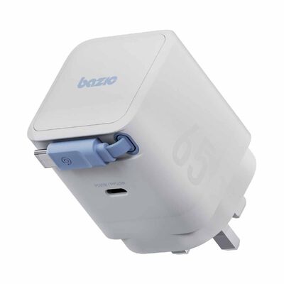 BAZIC Goport Retrek 65w, Usb-c Gan Wall Charger (uk) With 70cm Built-in Cable - White CHR-RET65UK-WHT