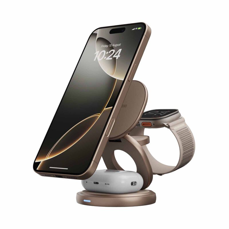 BAZIC Gomag Gyre, 360 Rotating Base 3 In 1 Wireless Charger With Apple Watch And Airpods Charging - Gold GM-GYRE360-GLD-image 5
