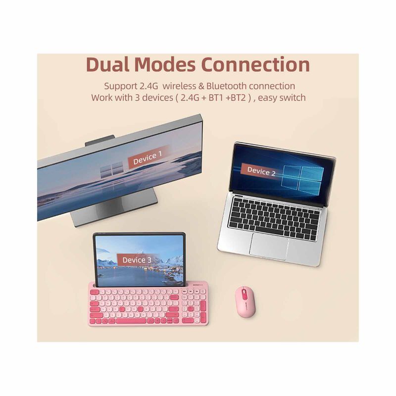 MICROPACK Lifestyle 2.4g+bluetooth Wireless Keyboard And Mouse Combo - Cream KM-238W-EN-CR-image 3
