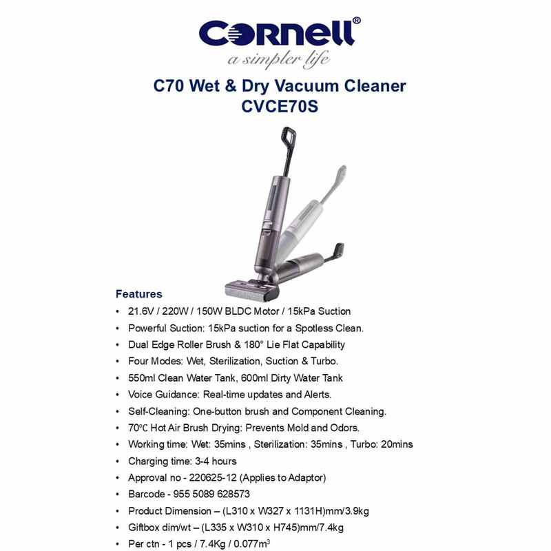 CORNELL C70 Wet & Dry Handstick Vacuum Cleaner CVCE70S-image 3