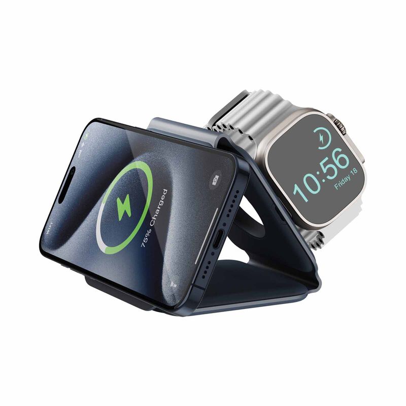 BAZIC Gomag Trio Plus, 3in1 Elevated Foldable Magnetic Wireless Charger 15w Iphone/watch/airpods - Navy GM-TRIOPLUS-BLU-image 4