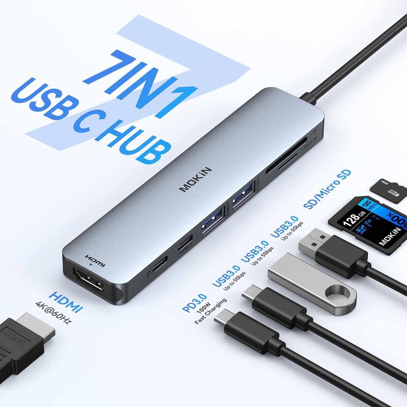 MOKIN 7 In 1 Usb-c To Hdmi 4k/60hz+usb-c3.0+2usb-a 3.0+sd/tf+pd Charging Hub MK-MOUC0119-image 2