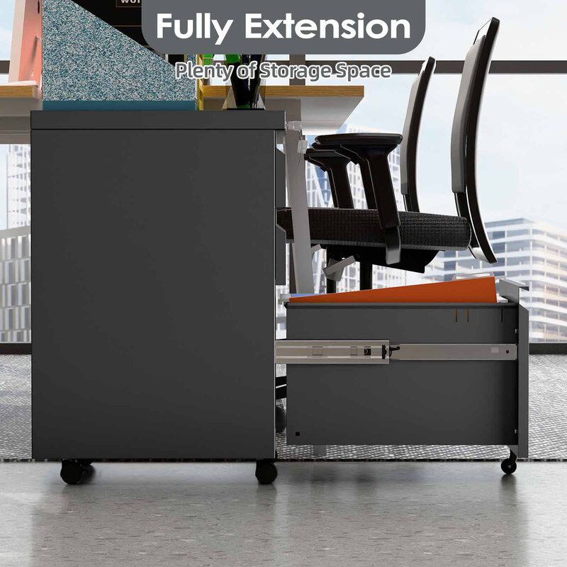 STEELCRAFT Filex 3 Drawer Mobile Pedestal Cabinet Black 37 X 44 X 60 H Cm FILEX-image 7