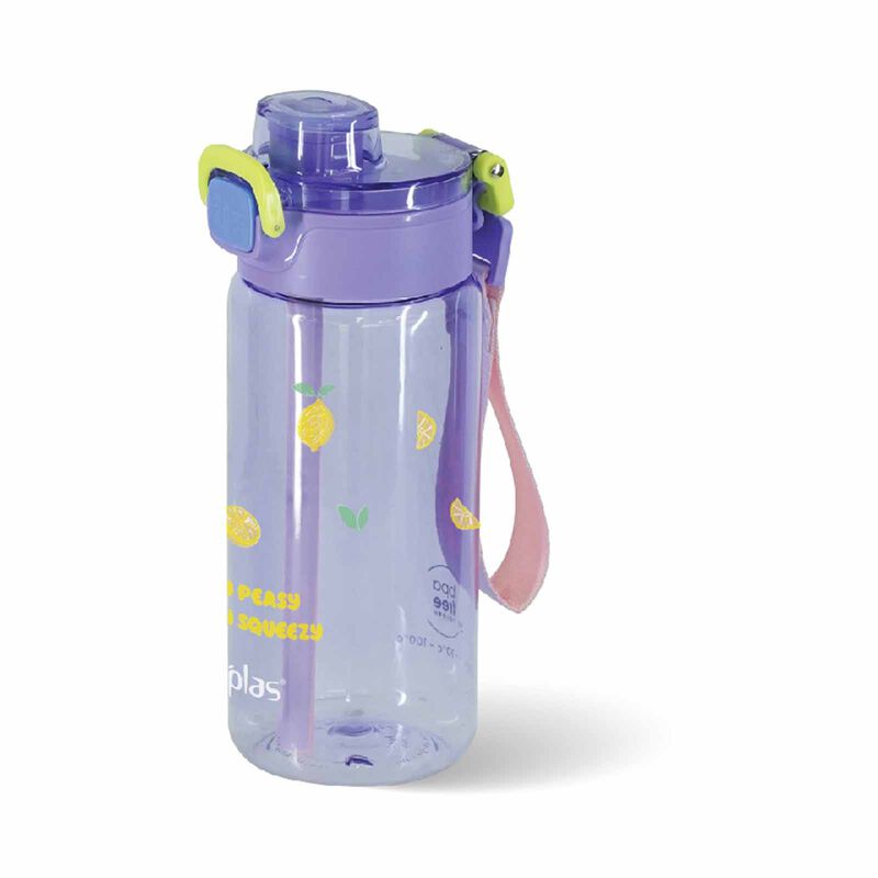 EPLAS Candy Crush One-touch Open Water Bottle With Prints (650ml) - Purple/lemon EGI-650-image 1