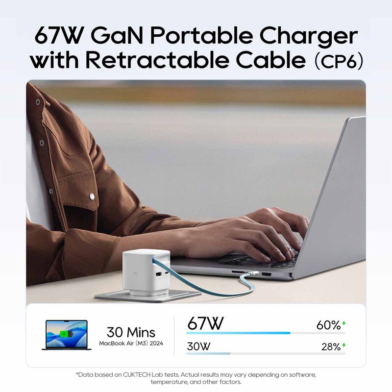 CUKTECH Charger 67w Built-in Cable - White AD653W-UK-image 6
