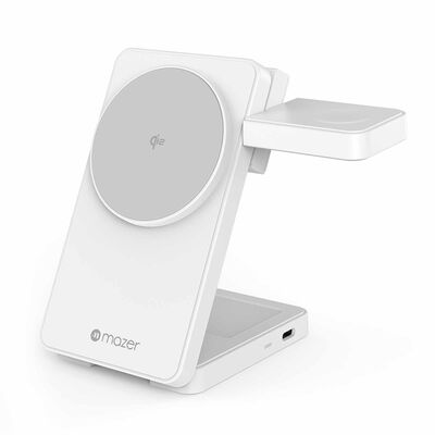 MAZER Qi2 Foldable 3in1 Total 25w Wireless Charging Stand-white M-QI2-MAGFOLD06-WH