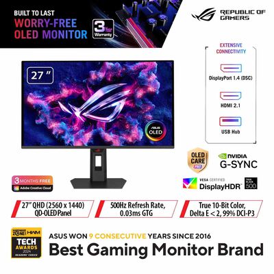 ASUS 26.5in Rog Strix Oled Qhd 500hz Gaming Monitor XG27AQDPG