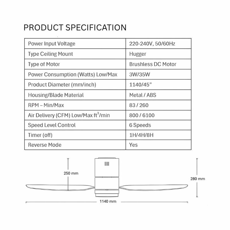 GLOXON 45 In Ceiling Fan With Light -white CF3201 LR WHITE-image 5
