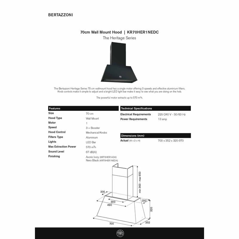 BERTAZZONI 70cm Wall Mound Hood (ivory Finish) KR70HER1ADA-image 5