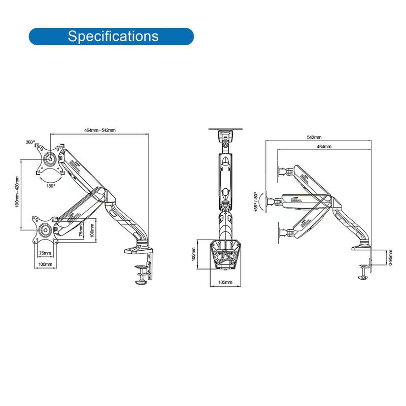 QUEENIE 17-32 Inch Single Arm Gas-strut Flexi Monitor Arm Bracket HL-DS90-image 3