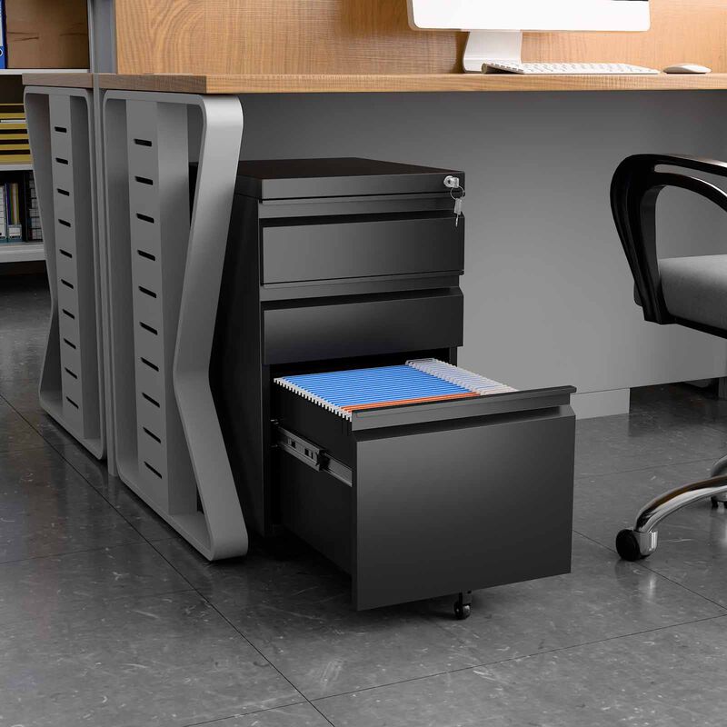STEELCRAFT Filex 3 Drawer Mobile Pedestal Cabinet Black 37 X 44 X 60 H Cm FILEX-image 6