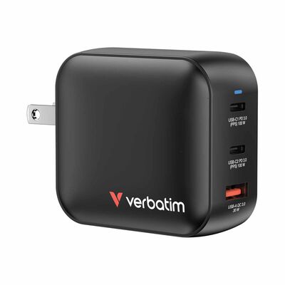 VERBATIM Mini Gan Charger 100w 3 Port Us Plug W Eu And Uk Adapter VM32230