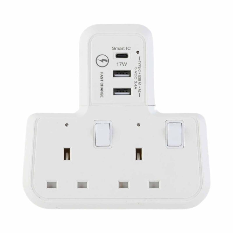 MORRIES T-shape 2 Way Socket Adaptor With 2 Usb And 1 Type C MS-202USBCTSA-image 1