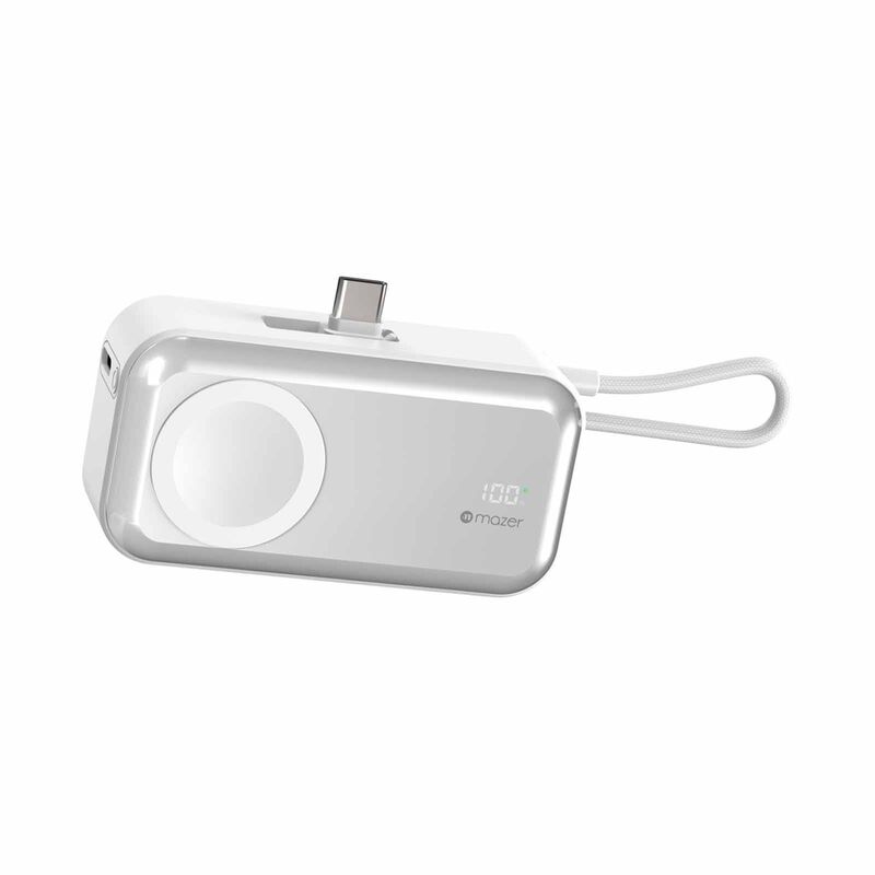 MAZER Pocketmini 5000mah/built-in Cable+apple Watch Charging+stand/pd20w Power Bank - White M-POCKET5.0W-WH-image 1