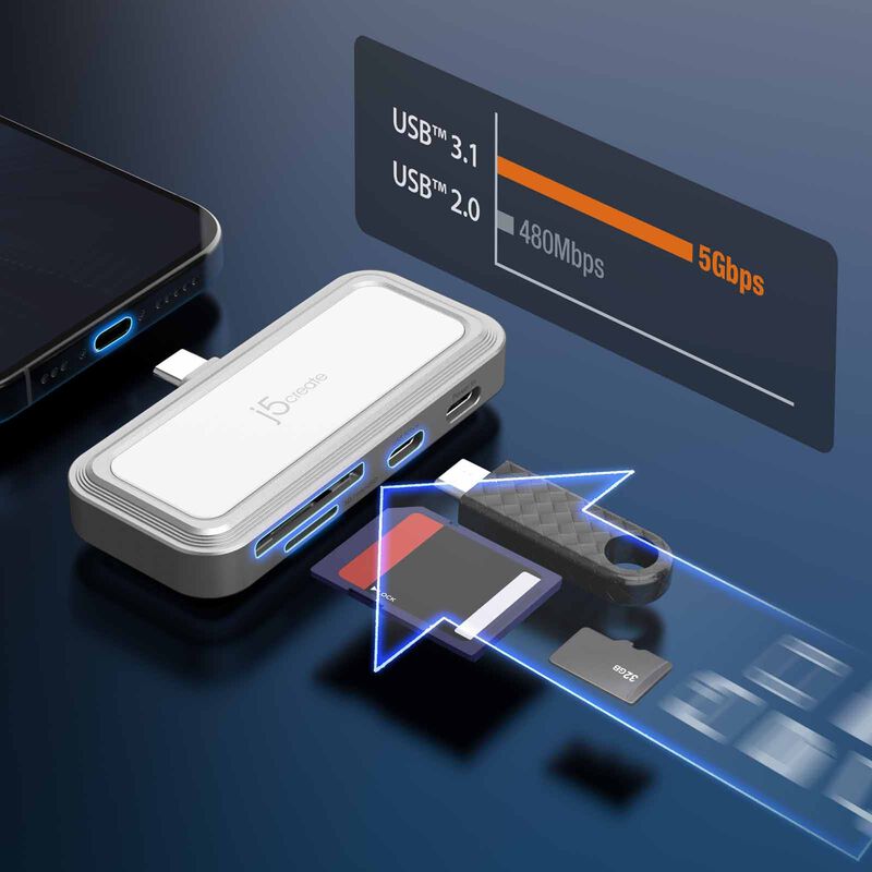 J5CREATE Usb-c To Dual Usb-c / Sd Card Adapter JCH167W-image 3