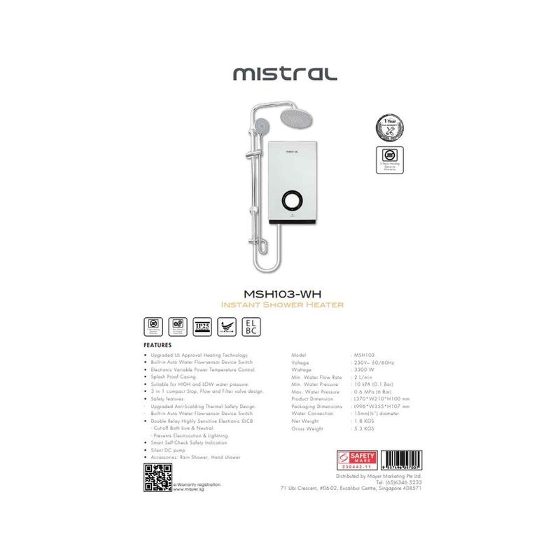 MISTRAL Instant Shower Heater MSH103-WH-image 2