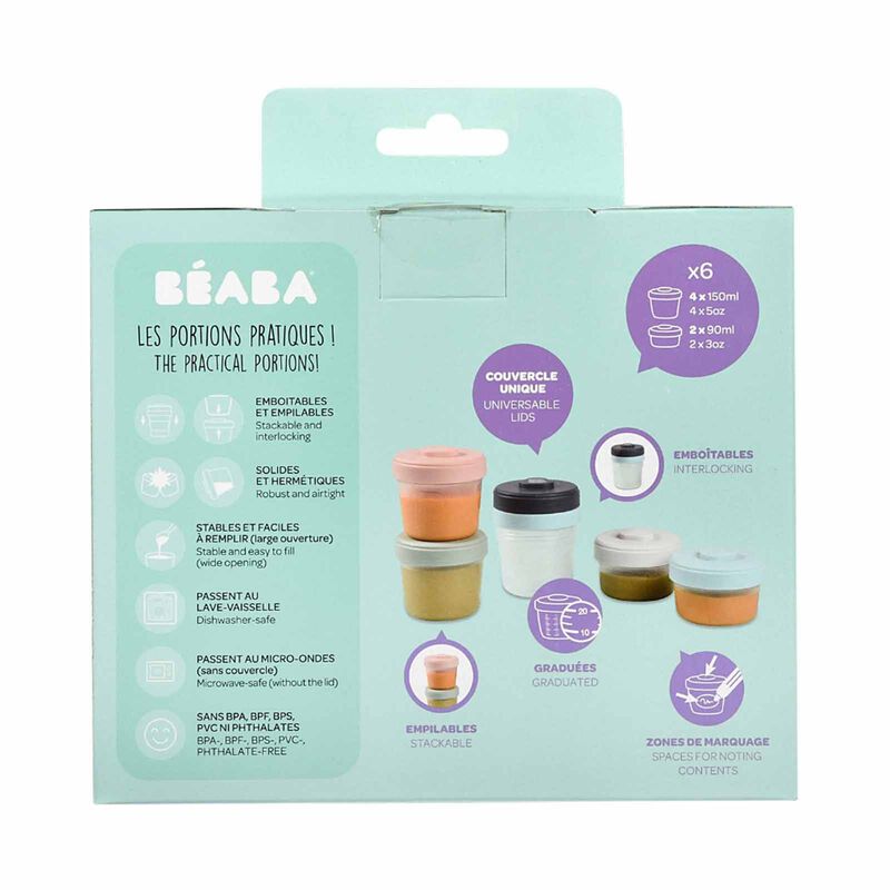BEABA Food Storage Starter Set 90ml/150ml - Eucalyptus (online) CLIP PORTIONS-image 6