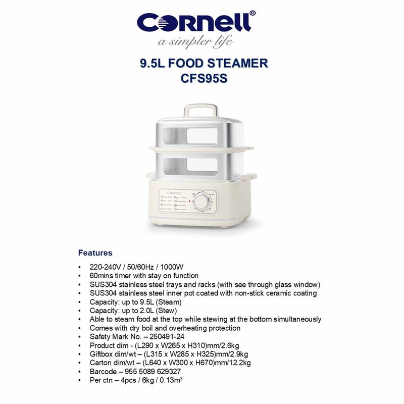 CORNELL Food Steamer (9.5l) CFS95S-image 6