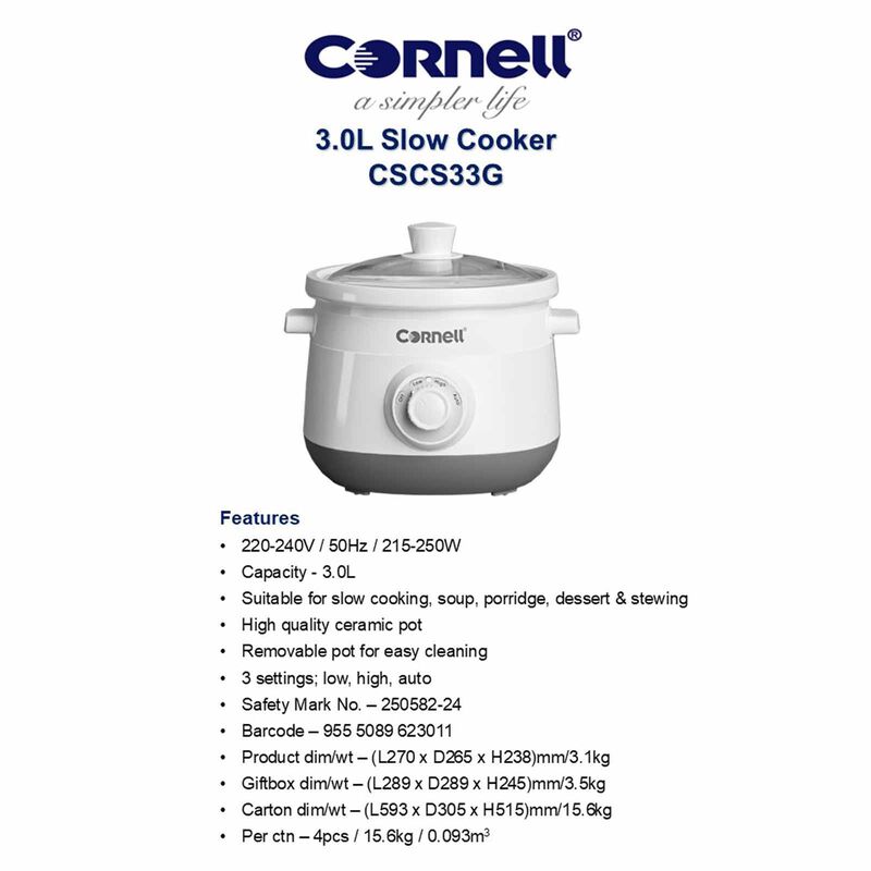 CORNELL Slow Cooker (3.0l) CSCS33G-image 8