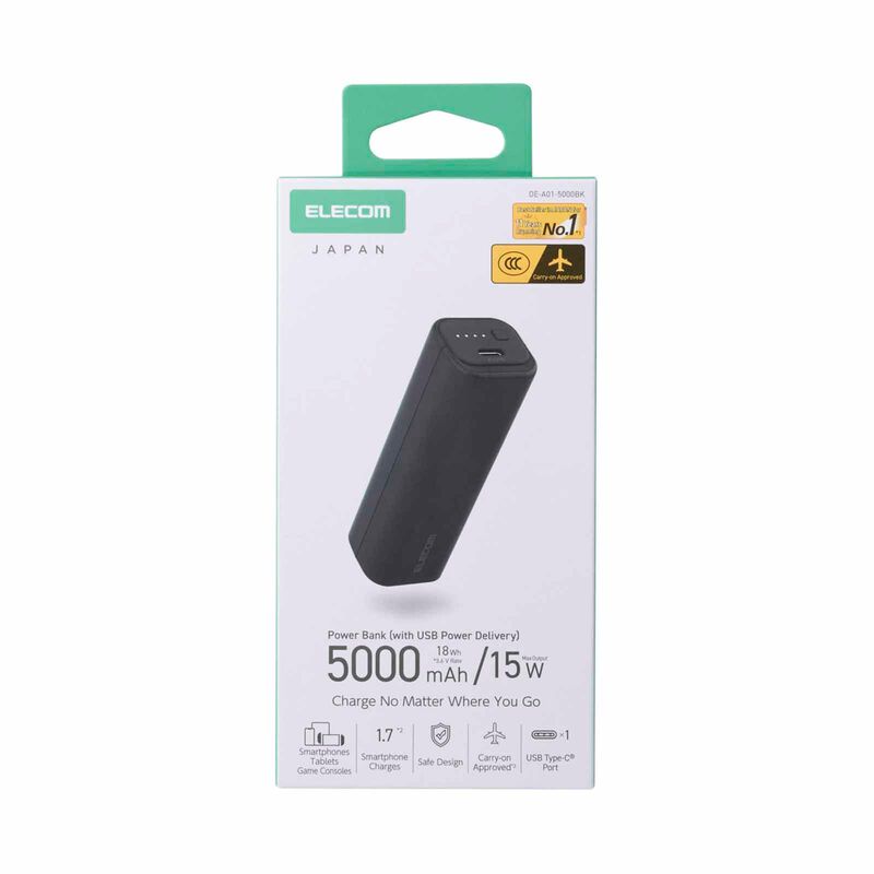 ELECOM Ccc Compact Power Bank 5000mah 15w 1c DE-A01-5000BK-image 4