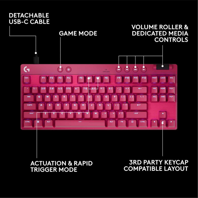 LOGITECH G Pro X Tkl Rapid Keyboard Analog Switches - Magenta 920-013254-image 13