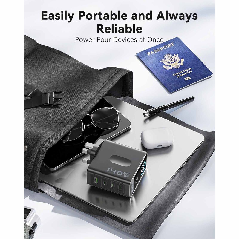 MOKIN Gan Charger With Smart Display 3c1a Pd140w Uk Wall Charger - Grey MK-GP140B-image 4