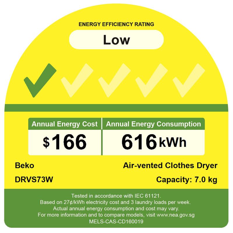 BEKO Vented Dryer (7kg) DRVS73W-image 2