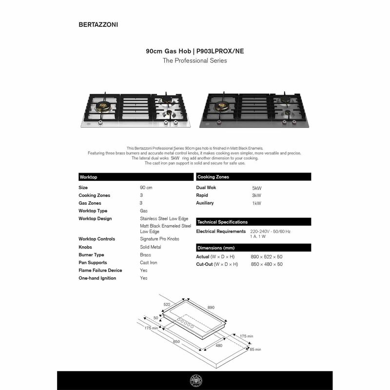 BERTAZZONI 90cm Built-in Gas Hob Three Cooking Zones P903LPROX-image 5