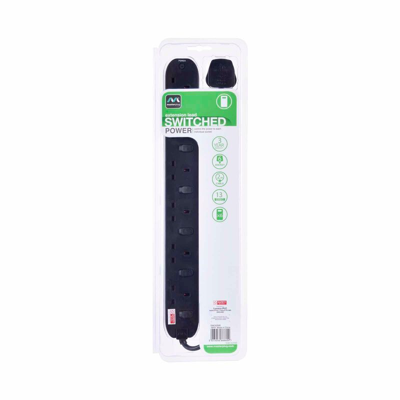 MASTERPLUG 13a 6 Gang Individual Sw, 2m Bk SWC62NB-image 6