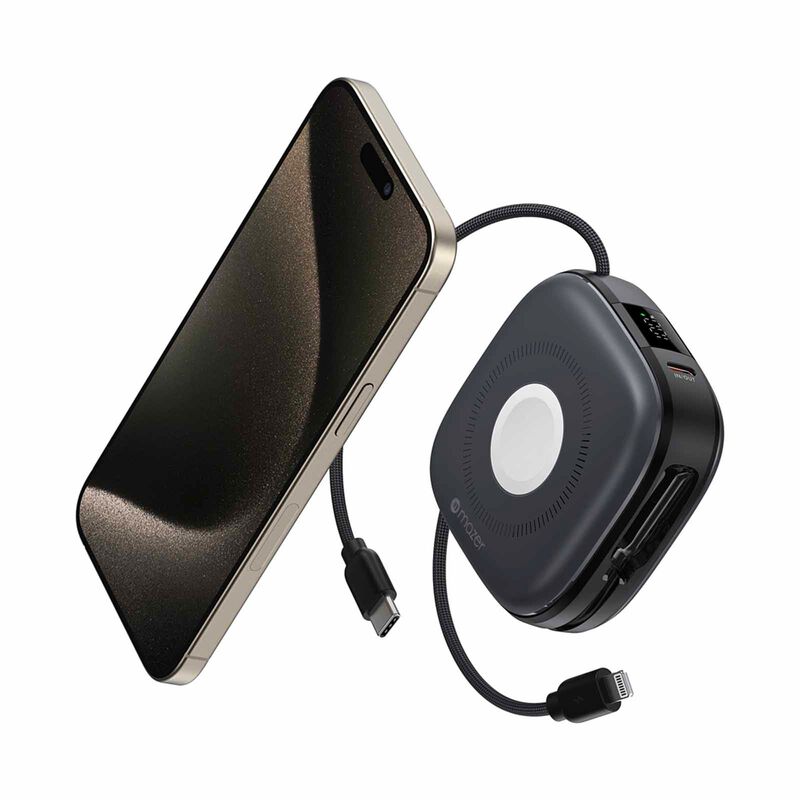 MAZER 10,000mah Qi2 Compatible 15w With Built-in Usb-c+lightning Cables, Apple Watch, Pd20w, Power Bank-bl M-MAGLINK18I-BG-image 4