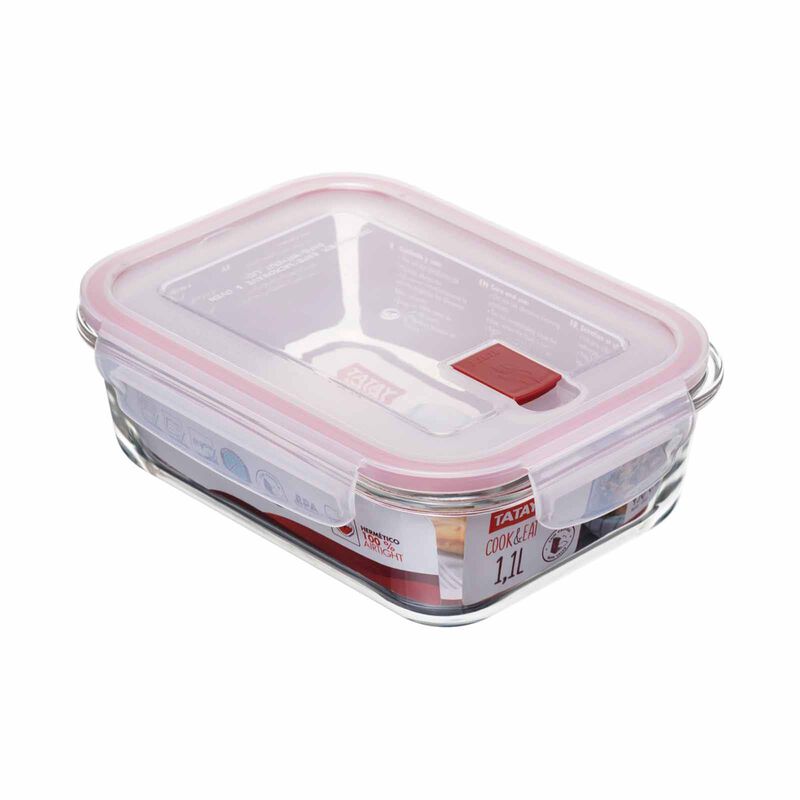 TATAY Hermetic Glass Rect.cont Cook& Eat 1.1l Red T1617.09-image null