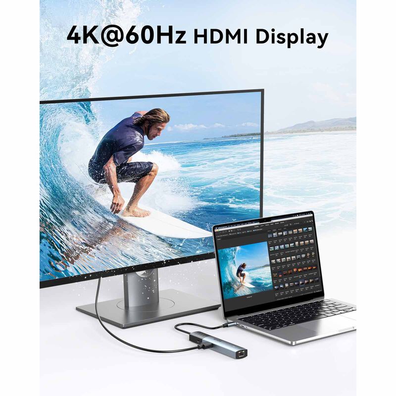 MOKIN 5 In 1 1xhdmi4k+1*usb-c 3.0+2*usb-a 2.0+1*gigabit Ethernet Rj45+usb-c Pd Charging Hub MK-UC6003-image 4