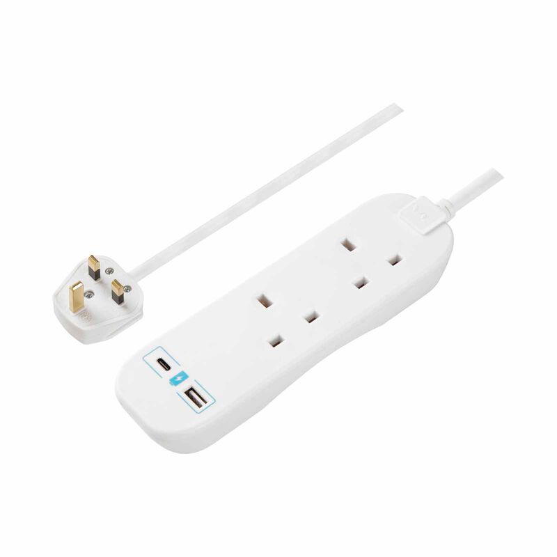 MASTERPLUG 2 Socket 2m Extension Lead W Usb A+c BTGUAC102N-image 1