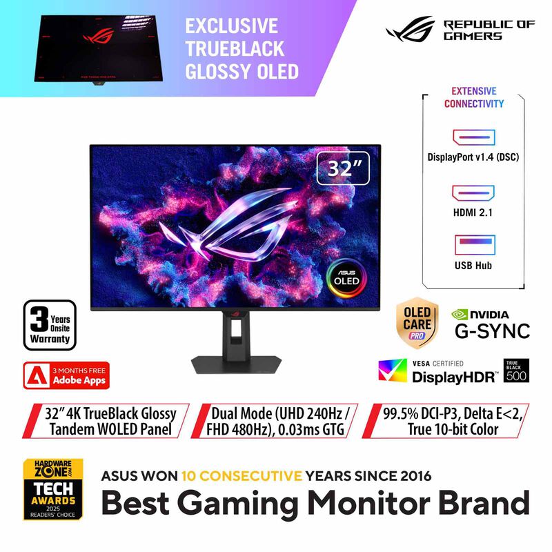 ASUS 31.5in Rog Strix Uhd 240 Hz Tandem Rgb Woled Monitor XG32UQWMS-image 1
