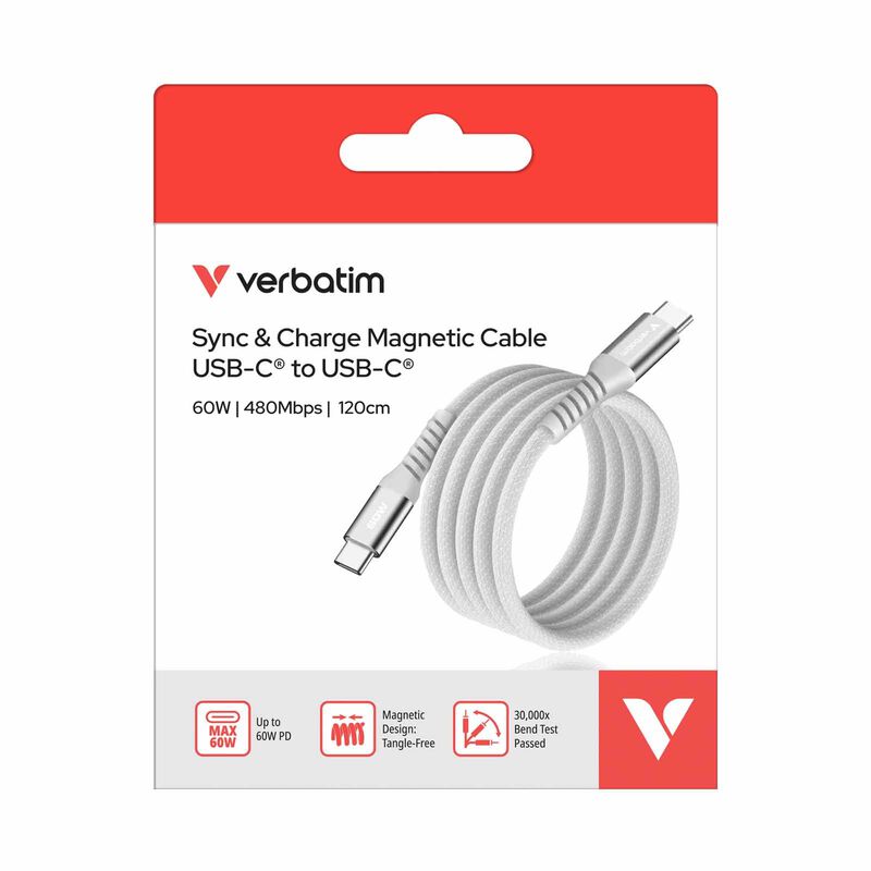 VERBATIM Sync & Charge Usb-c To Usb-c 60w Magnetic 120cm - Grey VM31850-image 2