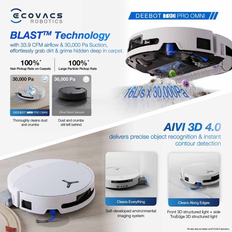 ECOVACS Deebot T90 Pro Omni Robotic Vacuum Cleaner - White DEX95 - WHITE-image 8