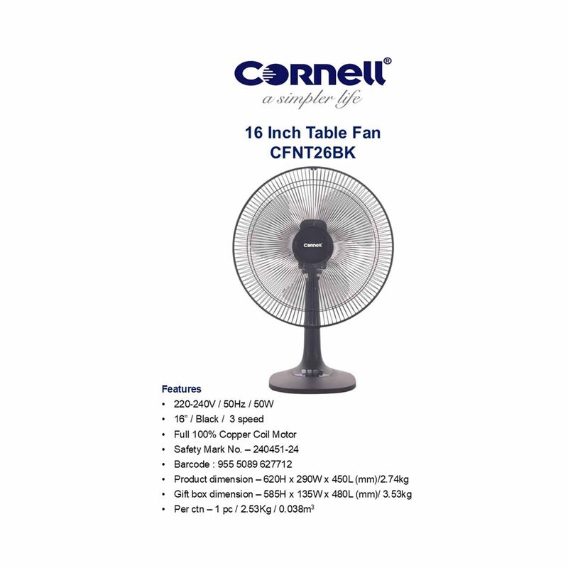 CORNELL 16 In Table Fan - Black CFNT26BK-image 3
