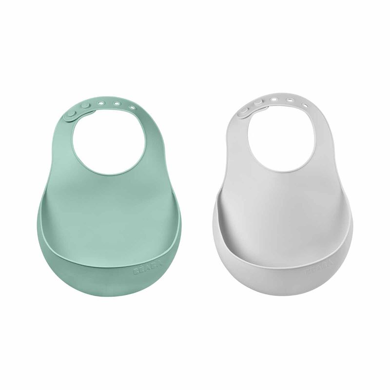 BEABA Bib - 2 Pack - Sage Green/light Grey (online) SILICONE-image 1