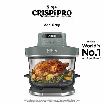 NINJA Crispi Pro Countertop Glass Air Fryer - Ash Grey AS101SMGY