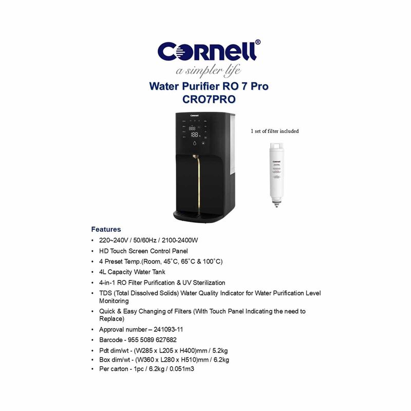 CORNELL Water Purifier Ro 7 Pro (4.0l) - Black CRO7PRO-image 9
