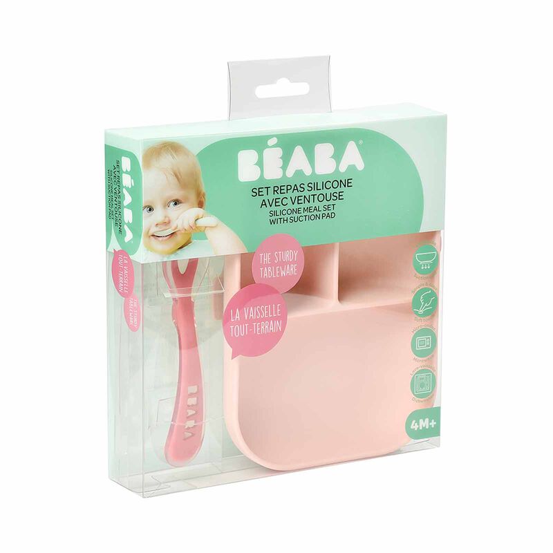 BEABA Suction Divided Plate & Spoon - Pink (online) SILICONE-image 4