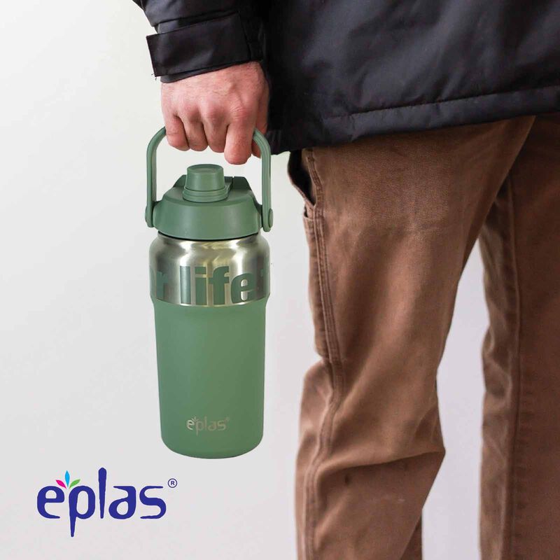 EPLAS 304 Stainless Steel Sporty Thermos Flask With Handle (1000ml) - Olive Drab Green EVH-1000-image 2