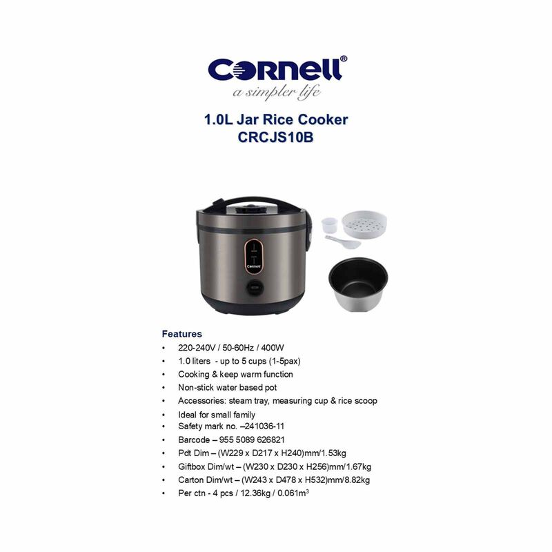 CORNELL Jar Rice Cooker (1.0l) CRCJS10B-image 4